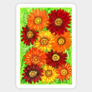 Background og gerbera flowers in red and yellow colours Sticker